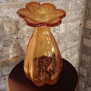 Hand blown art glass flower vase 8" tall